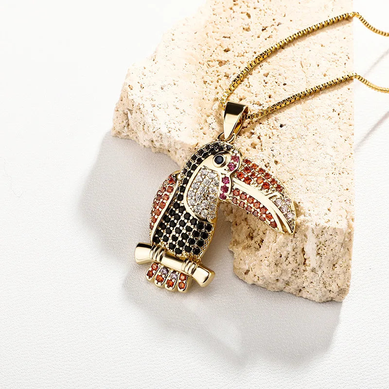 Iced Out Bird Pendant Necklace Colorful CZ