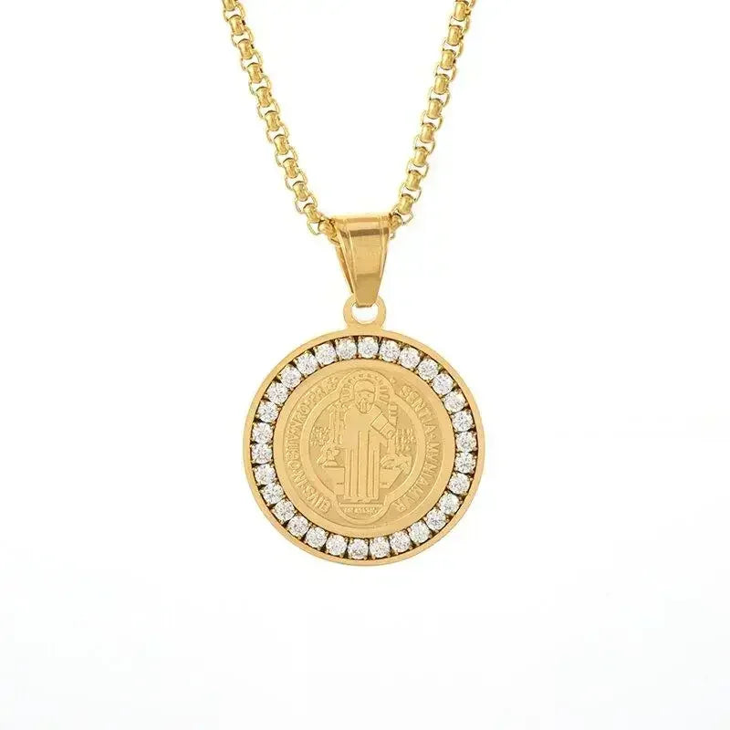 Hip Hop Iced Out San Benito San Benito Holy Medal Pendant Jesus Necklace Religious Amulet Jewelry for Men and Women