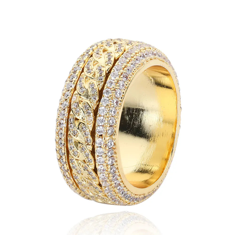 Iced Out Cuban Spinner Ring Stainless Steel
