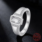 Men's Ring 925 Sterling Silver Couple Rings Square CZ Inlay Minimalist Daily Wear Jewelry Gift for Men Valentine's Day