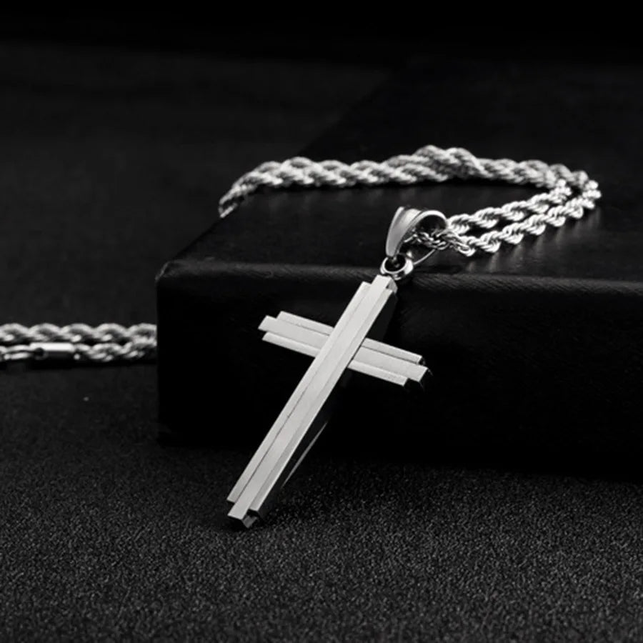Layered Cross Pendant Necklace 50cm — Stainless Steel