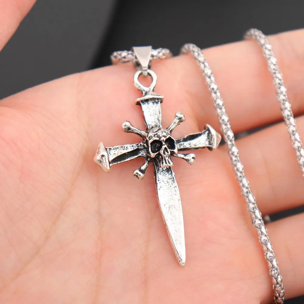 Cross Skull Pendant Necklace — Stainless Steel