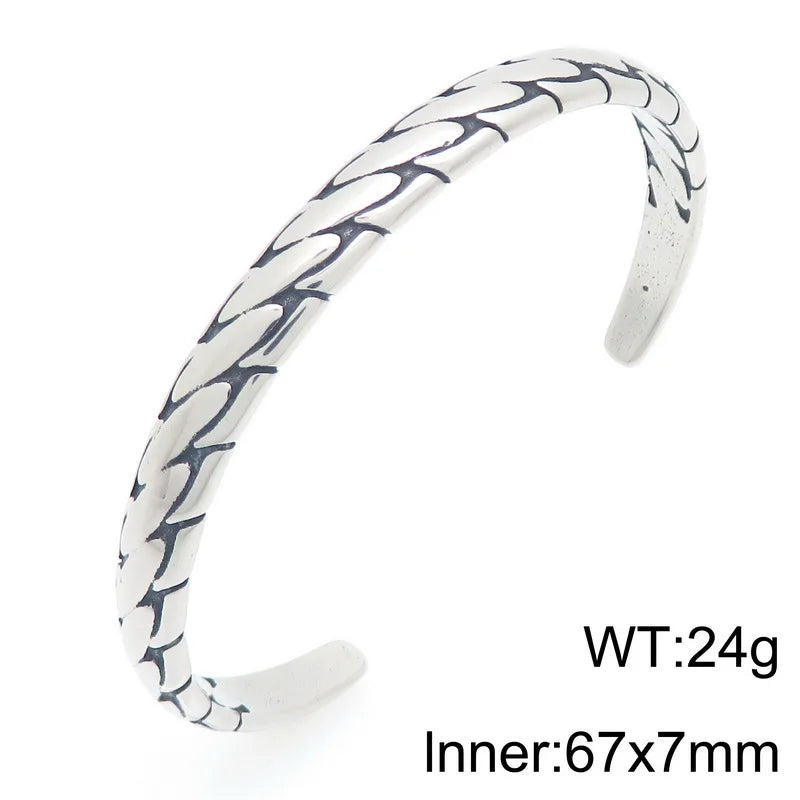 Retro Men Open Bangle for Man Stainless Steel Men's Braided Chain Style Cuff Bracelets Cool Birthday Jewelry Gifts for
