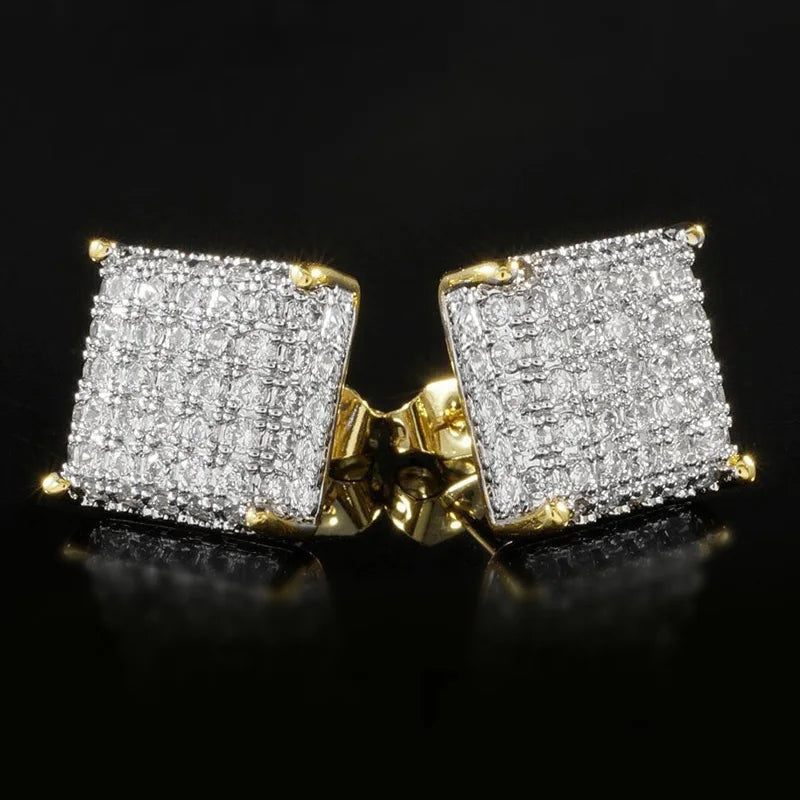 Iced Out Square Micro Pave CZ Stud Earrings for Men & Women