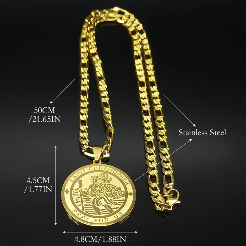 Jesus Saint Christopher Pendant Necklace — Stainless Steel