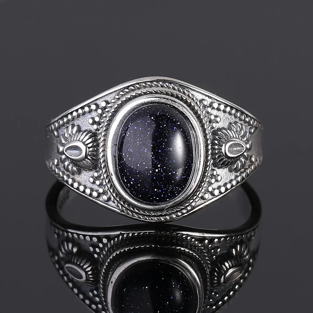 Silver Vintage Ring Oval 8x10MM Natural Tiger's Eye Stone Ring for Men Women Gift Luxury Rhodochrosite Jewelry