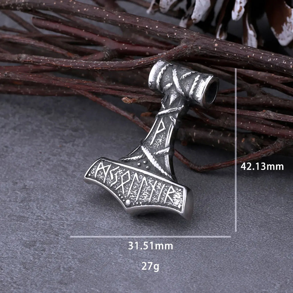Vintage Nordic Vikings Anchor Odin Rune Necklace Men's Stainless Steel Fashion Mjolnir Hammer Pendant Necklace Punk