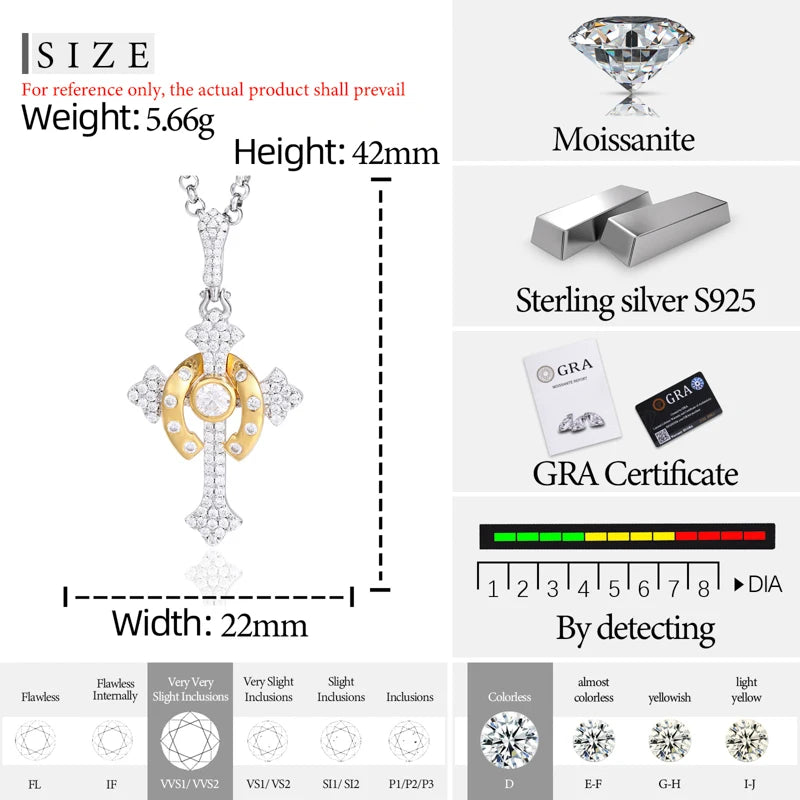 TUHE Hight Quality Cross Pendant Moissanite Spider pendant 925 Sterling Silver Pendant For Men Hip Hop Jewelry