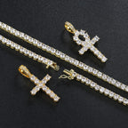 Iced Out Tennis Cross Pendant — Gold