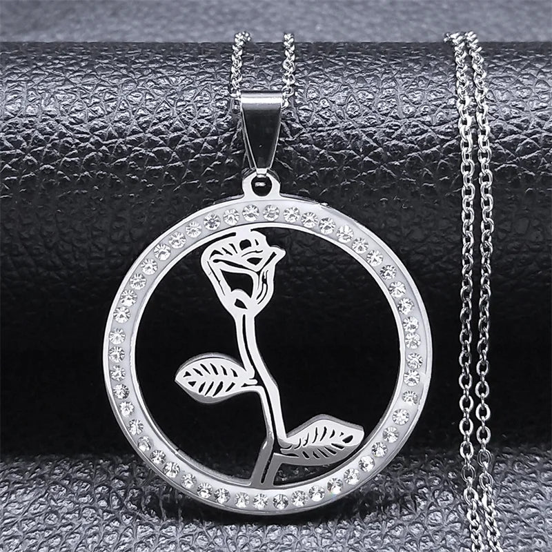 Iced Out Tree of Life Silver Necklace — Stainless Steel
