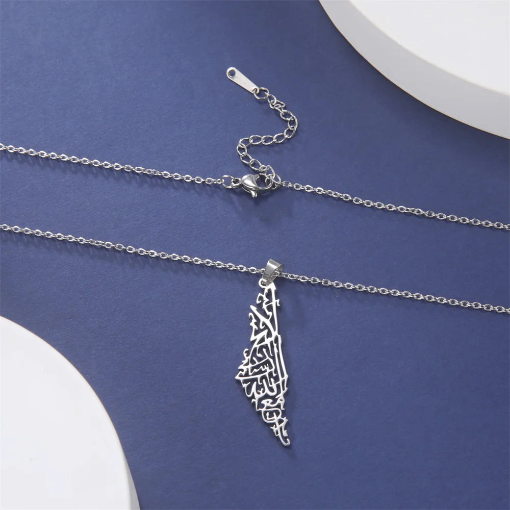 My Shape Palestine Map Pendant Necklaces for Women Men Stainless Steel Hollow Map Necklace Choker Chain Male Jewelry Wholesale