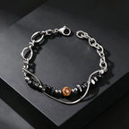 Double-Layer Black Natural Stone Bead Bracelet — Stainless Steel