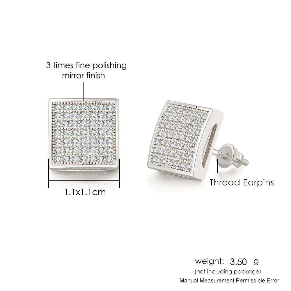Iced Out Round Square Stud Earrings — Gold