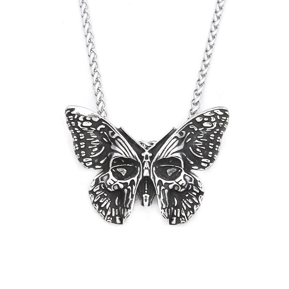 Butterfly Skull Pendant Necklace — Stainless Steel