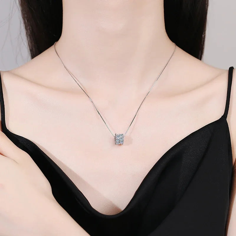 NeeTim Full Moissanite Diamond Necklace For Woman Pendant 925 Sterling Silver Necklace For Women Chain Party Bridal