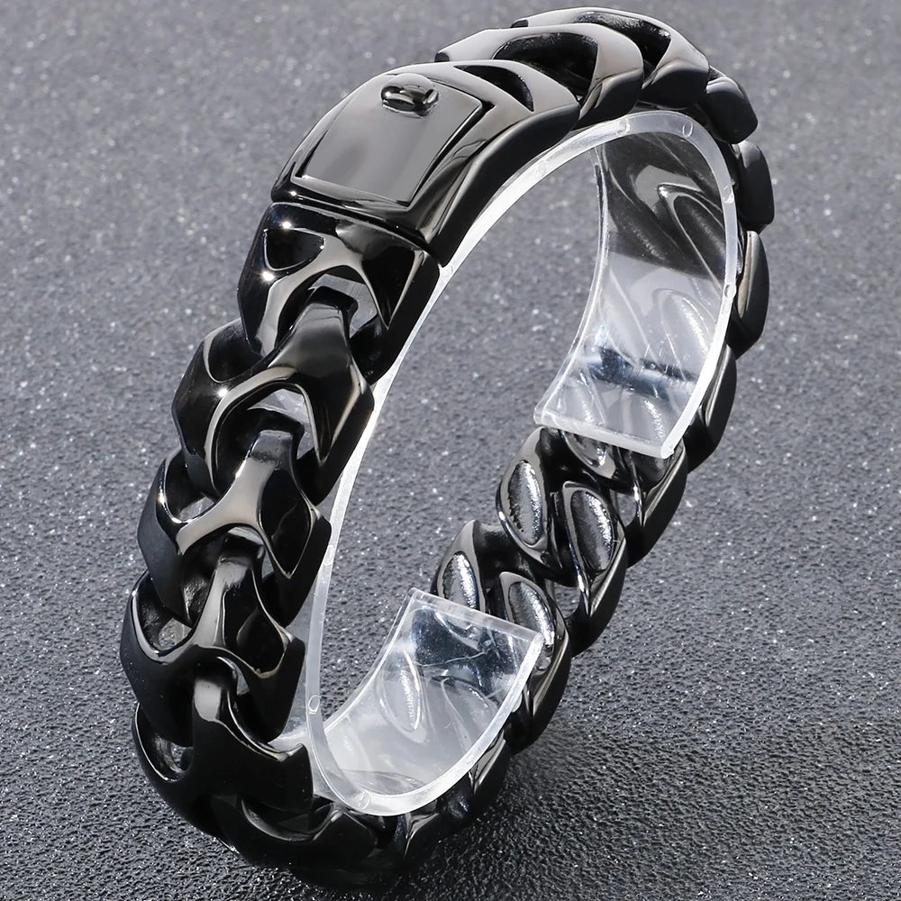 Cool Solid Stainless Steel Bracelet for Man Men's Jewelry Accessories Matte Brushed 18MM Width Keel Cuban Chain Boys'