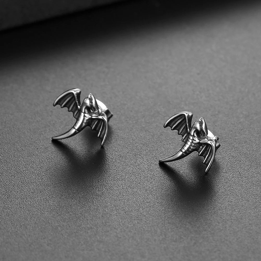 Flying Dragon Steel Earrings Vintage