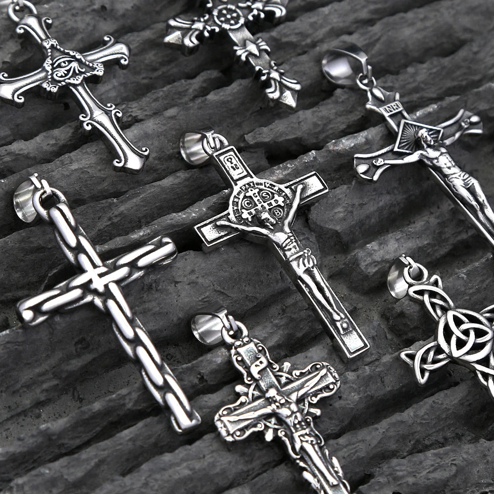 Fashion 316L Stainless Steel Christian Cross Necklace For Men Women Hip Hop Cool Religious Charm Pendant Punk Jewelry