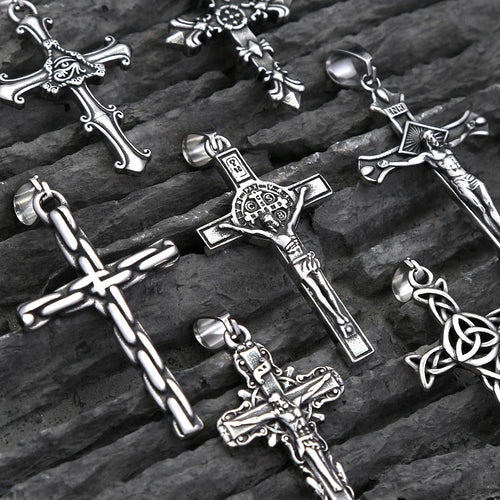 Fashion 316L Stainless Steel Christian Cross Necklace For Men Women Hip Hop Cool Religious Charm Pendant Punk Jewelry
