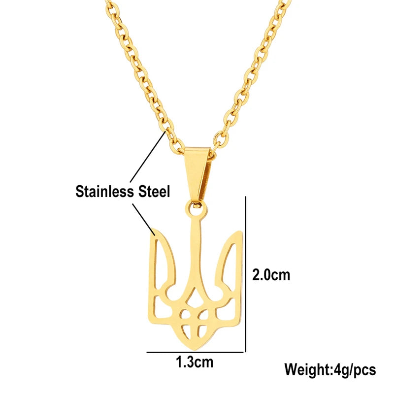 New Creative Ukraine Flag Pendant Necklaces Trident Design National Symbols Of Ukraine Stainless Steel Jewelry Women Men Gift
