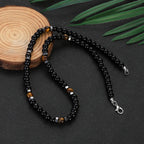 Obsidian Tiger Eye Minimalist Choker Necklace — Black-Tone, 6mm