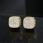 Iced Out Square Zirconia Stud Earrings for Men Women — Gold-Tone