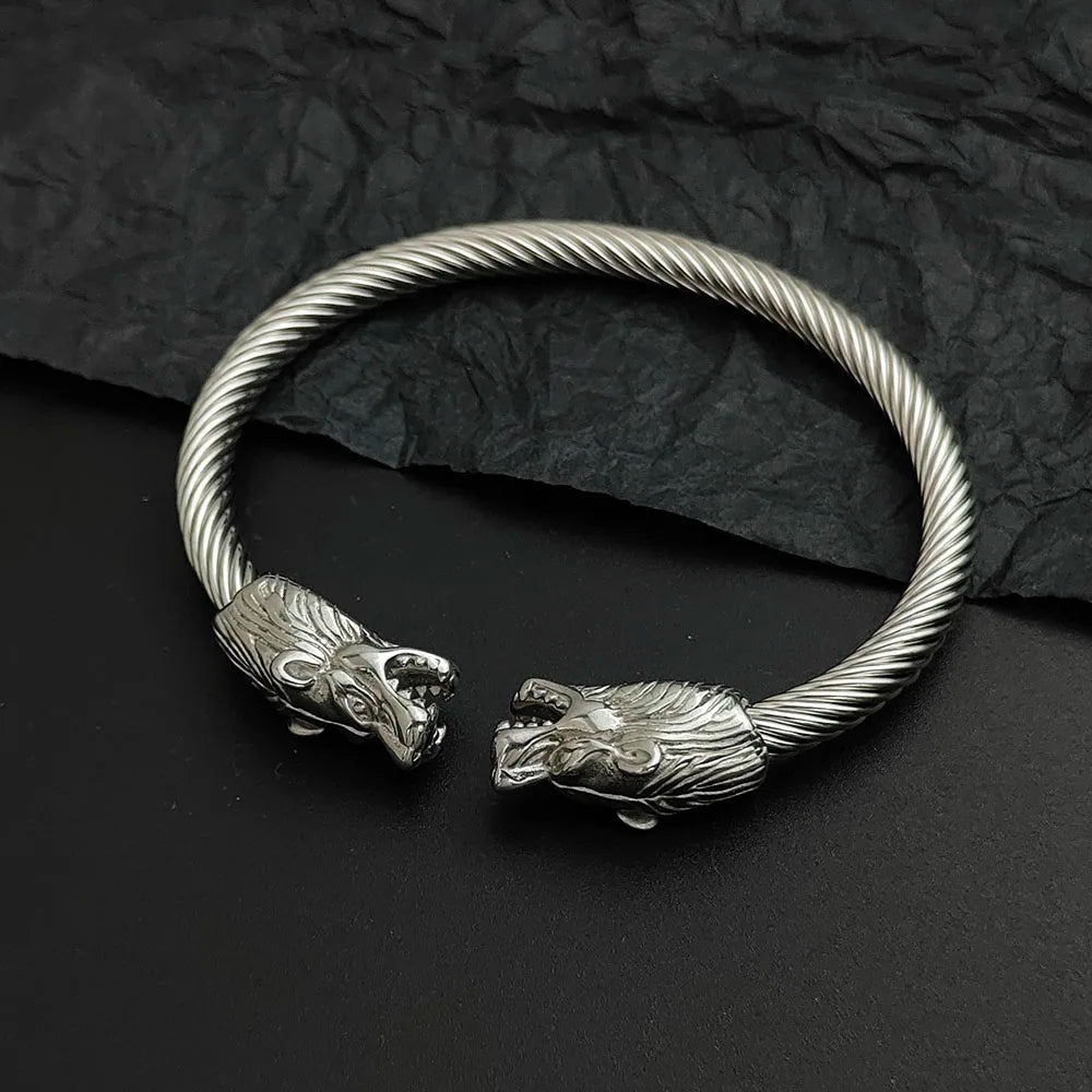 Wolf Head Wire Bracelet — Gold & Silver Color, Stainless Steel