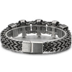 Gothic Three Skulls & Bike Link Chain Men Bracelet for Man Vintage Solid Black 316L Stainless Steel Skeleton Jewelry