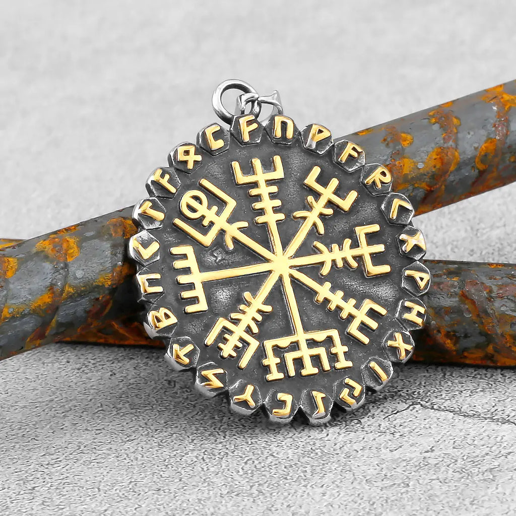 316L Stainless Steel Viking Odin's Symbol of Norse Runic Pendant Necklace Viking Rune Vegvisir Compass Amulet Pendants