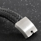 24MM Wide Cuban Chain Bracelet for Men Matte Brushed Stainless Steel With Braided Leather Men's Bracelets Bold Hip Hop