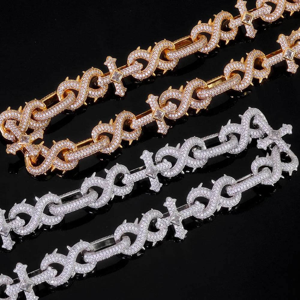 Silver Cross Chain Necklace Iced Out Infinity