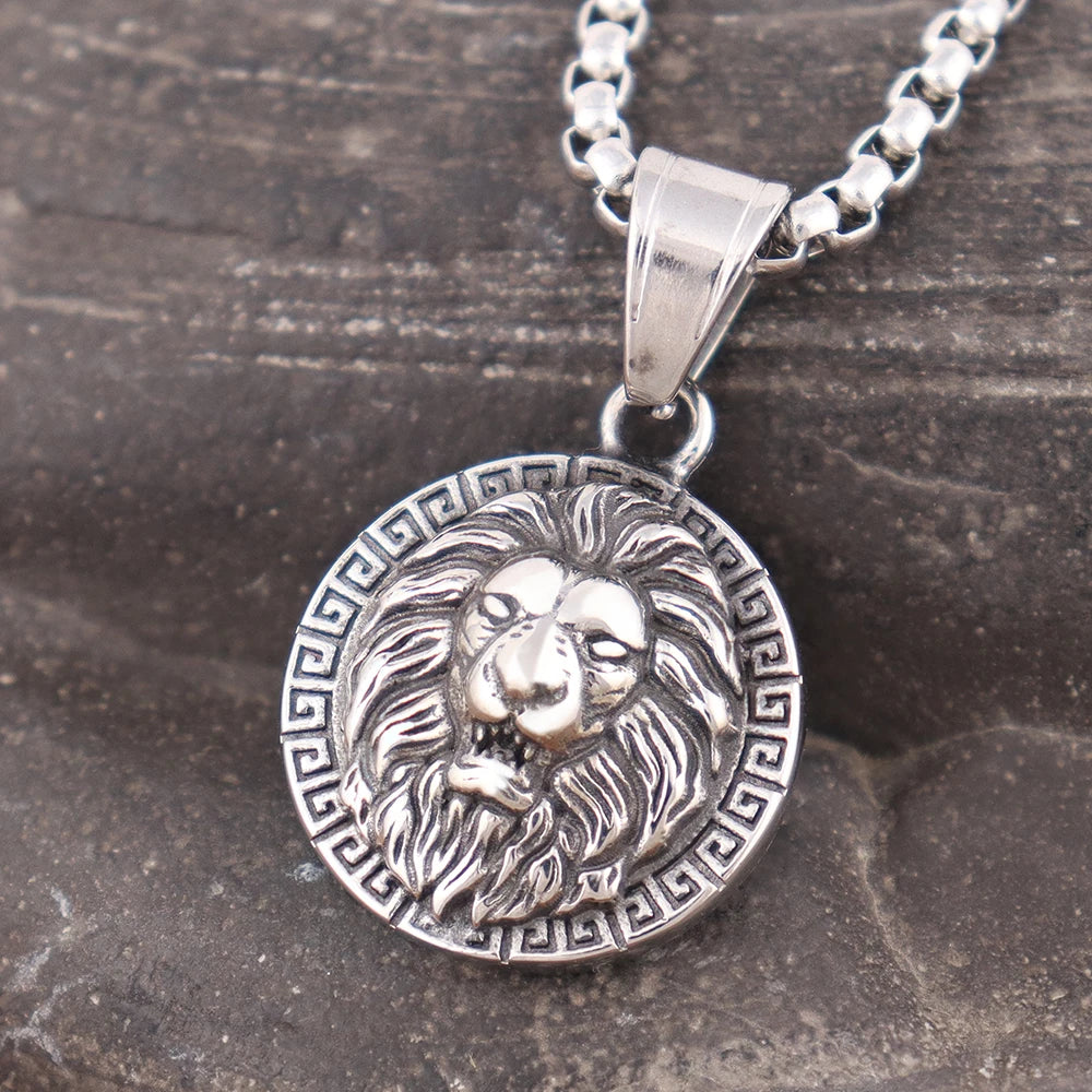 Small Lion Head Pendant Necklace — Stainless Steel