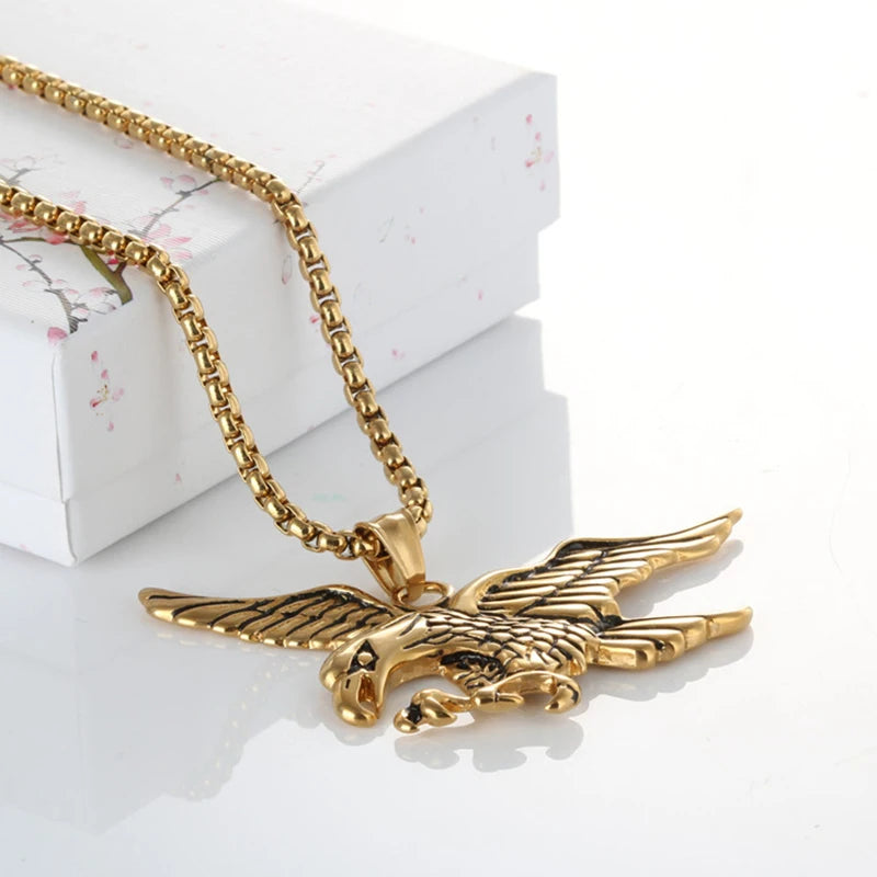 Gold Eagle Pendant Necklace Stainless Steel