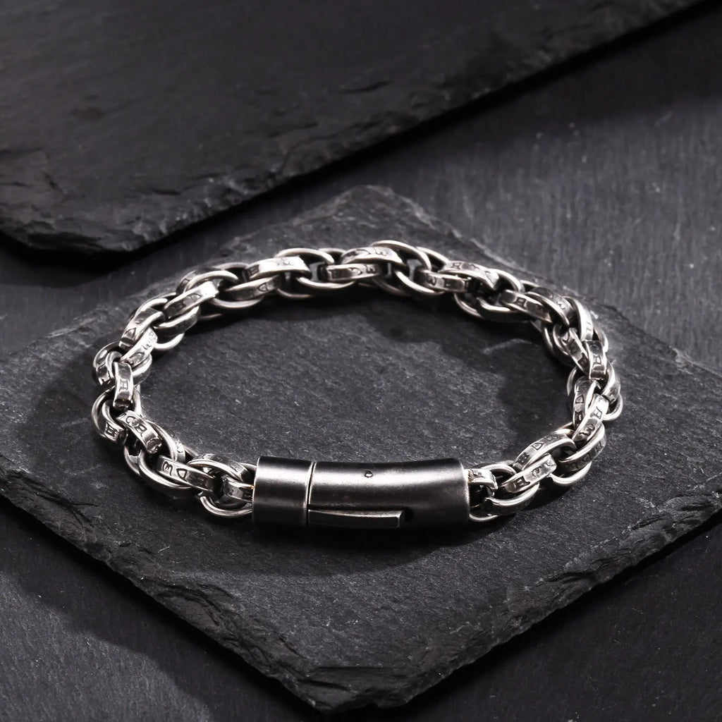 Chunky Twisted Chain Bracelets for Men Boys,Stainless Steel Antique Grey Wristband,Rock Punk Jewelry Gifts