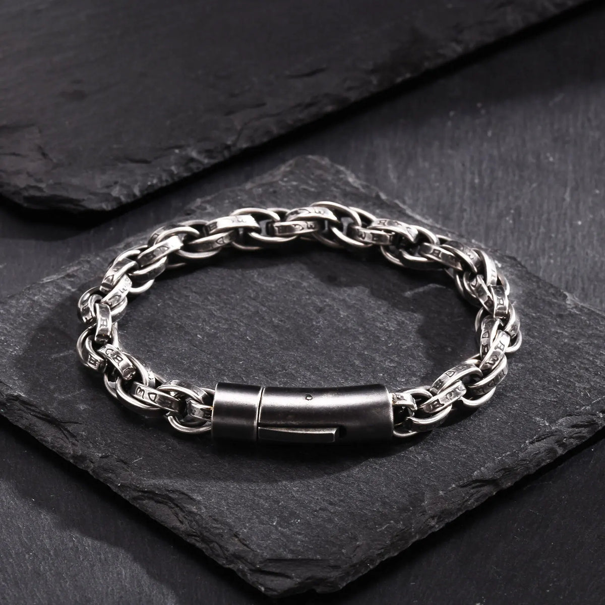 Chunky Twisted Chain Bracelets for Men Boys,Stainless Steel Antique Grey Wristband,Rock Punk Jewelry Gifts