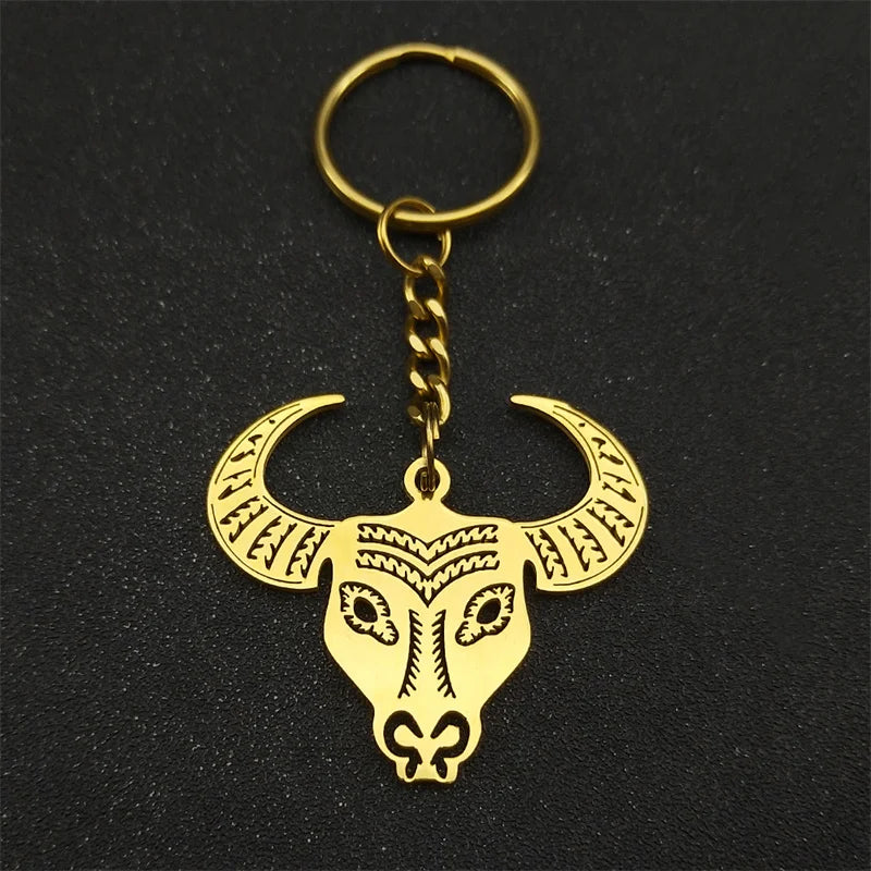 Bull Skull Taurus Zodiac Keychain — Stainless Steel