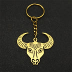 Bull Skull Taurus Zodiac Keychain — Stainless Steel