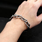 Vintage Gothic Thorn Open Cuff Bracelet For Men Women Stainless Steel Twisted Bangles Punk Rock Wrist Jewelry Fashion