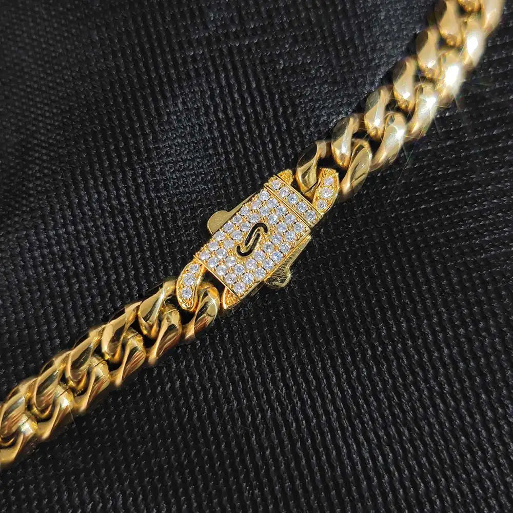 Gold Cuban Chain Necklace Iced Out 8MM Diamond Clasp