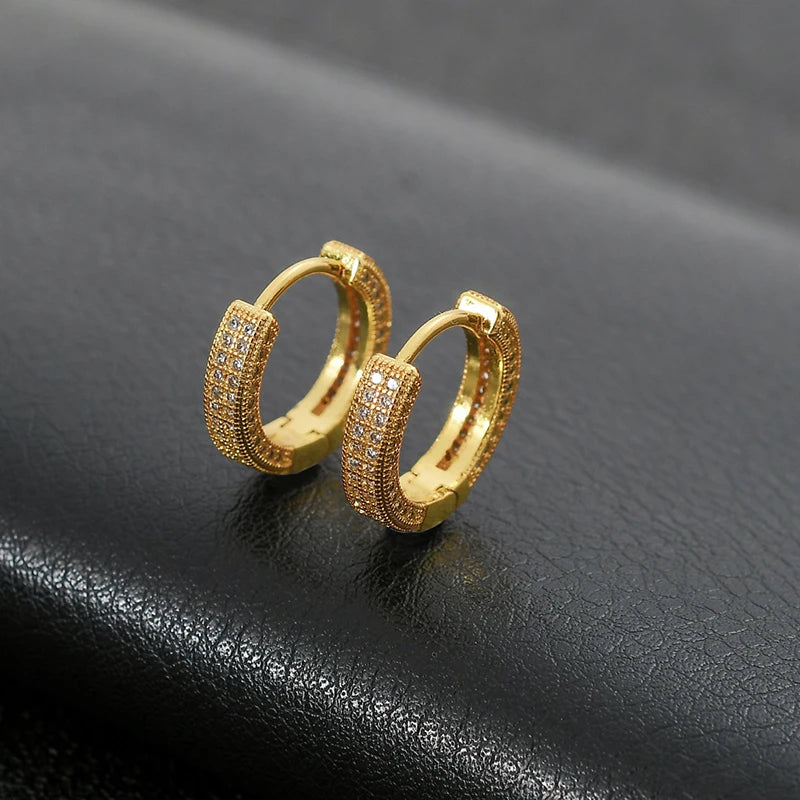 Women's Fashion Shiny Crystal Full Filled Hoop Earrings Micro Zirconia Copper Tiny Huggies Female Trendy Earring