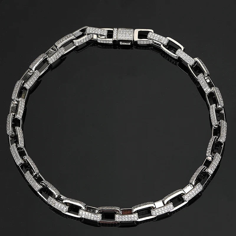 Iced Out CZ Square Link Chain Bracelet & Necklace — Two-Tone