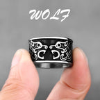 Viking Double Wolf Rune Ring, Black — Stainless Steel