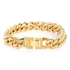 6-16mm Gold Color 316L Stainless Steel Curb Cuban Link Chain Bracelet Bangle Jewelry 7-9inch for Men Women
