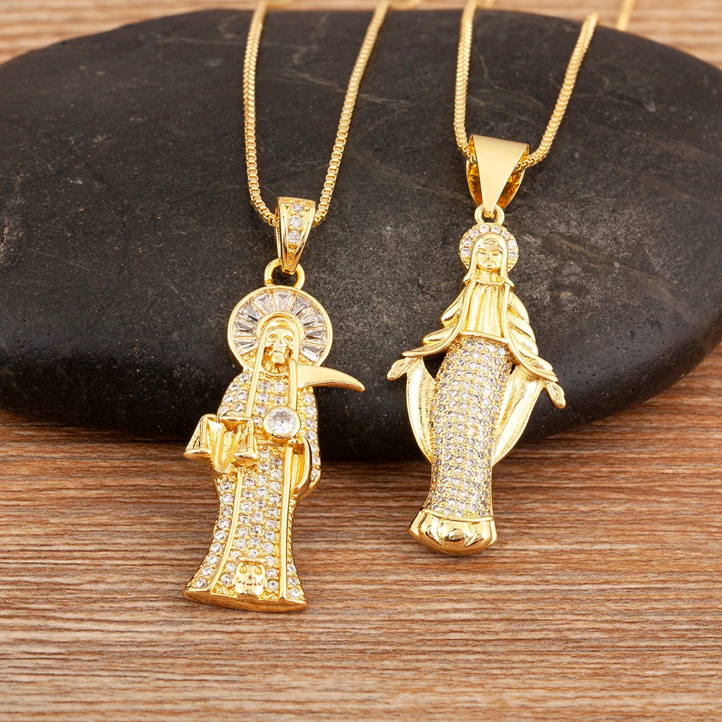 Iced Out Virgin Mary Pendant Necklace