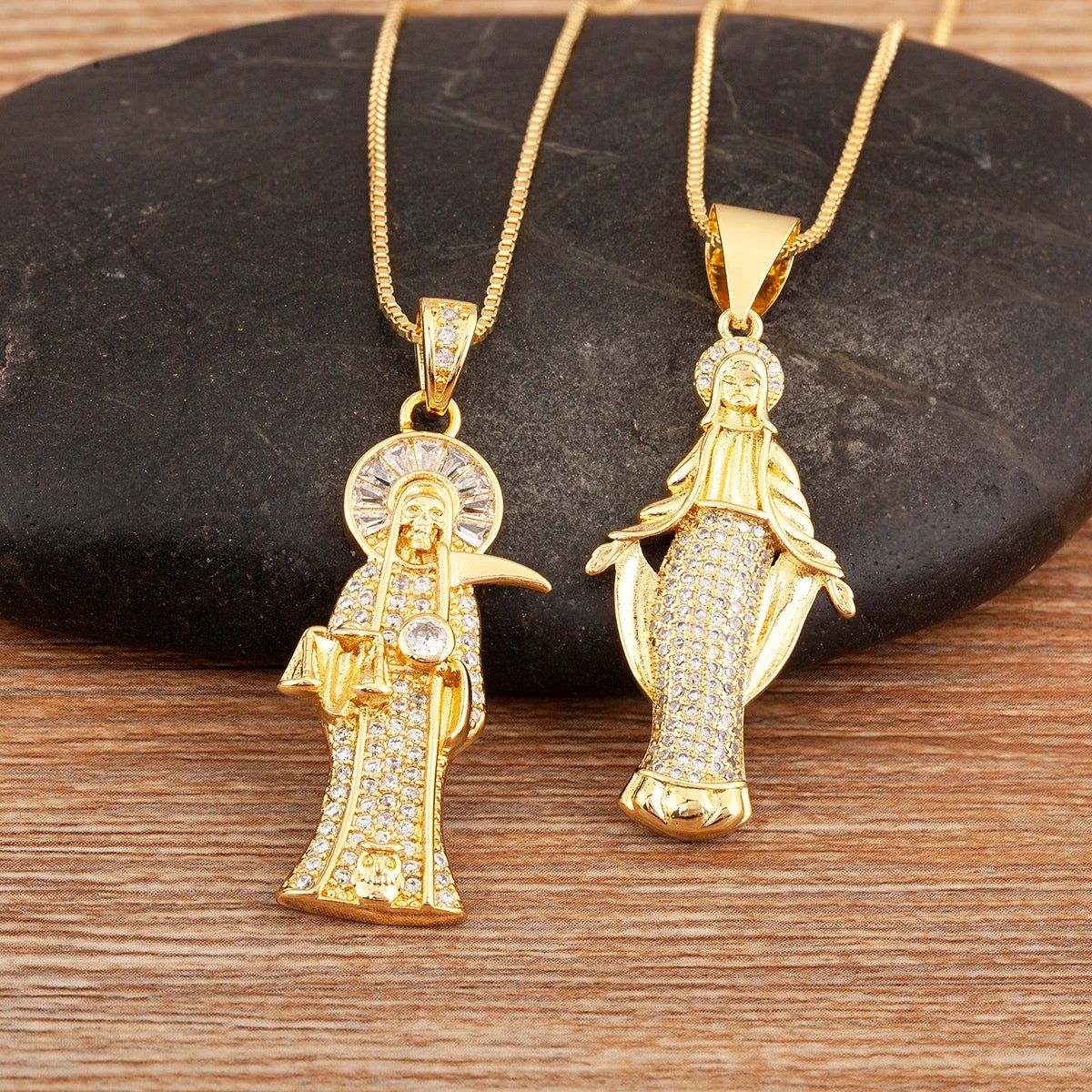 Iced Out Virgin Mary Pendant Necklace