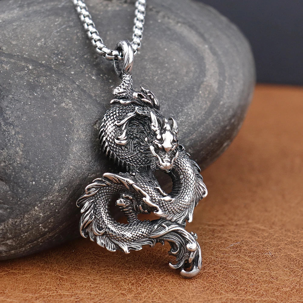 Chinese Dragon Stainless Steel Pendant Necklace