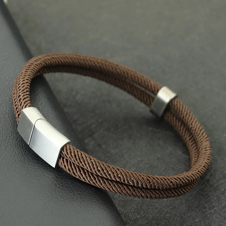 Fashion Men Bracelet Stainless Steel Magent Buckle Wrap Braclet Bangle Pulseria Hombre Beach Nautical Rope Braslet