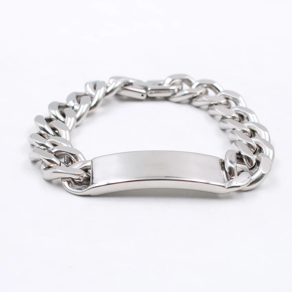 Heavy Curb Chain ID Bracelet 15mm Wide Smooth — Stainless Steel