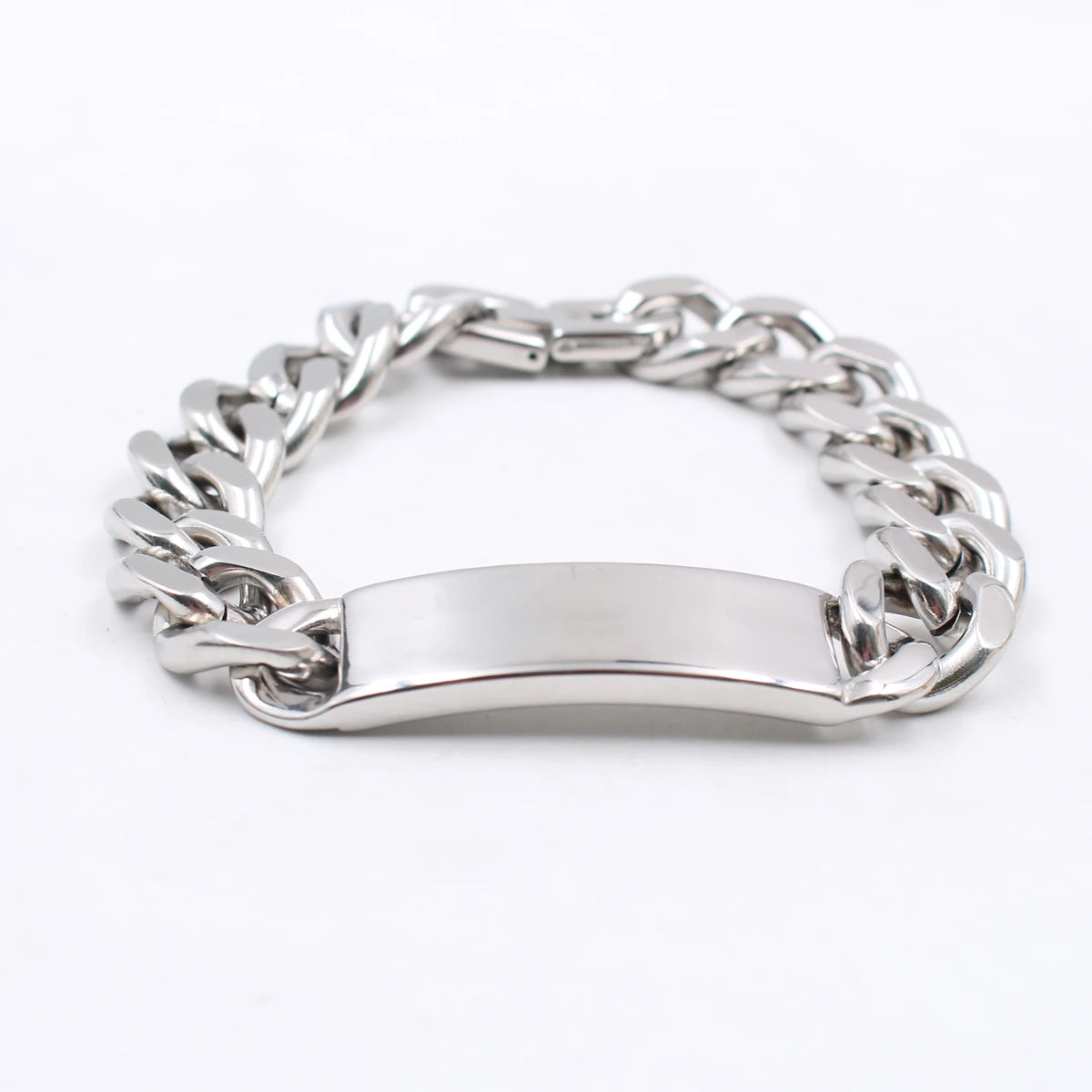 Heavy Curb Chain ID Bracelet 15mm Wide Smooth — Stainless Steel