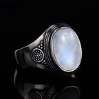 Vintage 925 Sterling Silver Ring Natural Moonstone Ring 10*14mm Oval Large Stone Retro Fine Jewelry Gift For Men